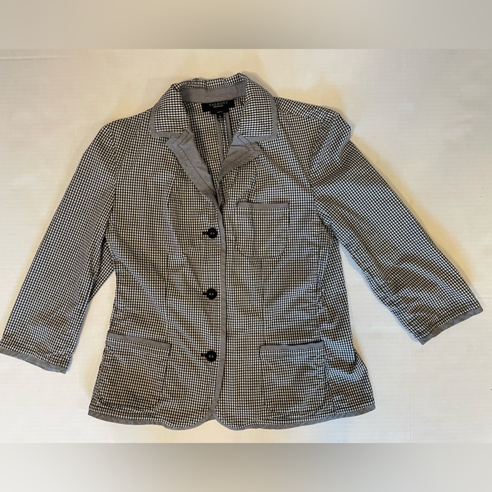 Talbots Cotton Blend Black & White Gingham 3/4 Sleeve Button Down Jacket Size 12